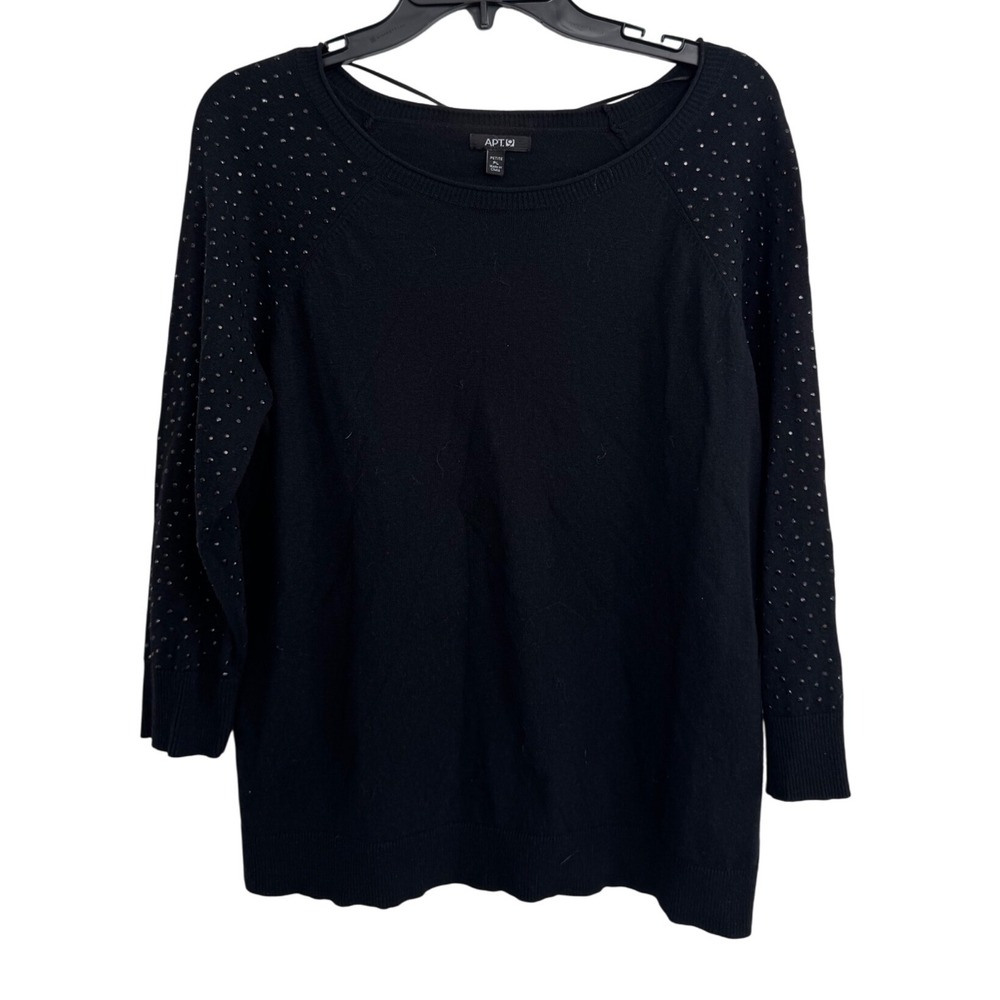 Apt 9 Petite Black Embellished 3/4‎ Sleeve Knit Sweater Top